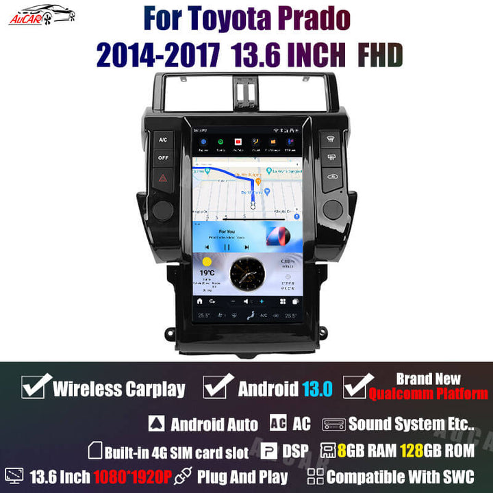 AuCar Tesla Android 13 13.6" Car Radio GPS Navigation For Toyota Prado 2014-2017 Car Multimedia Stereo Player Car Video