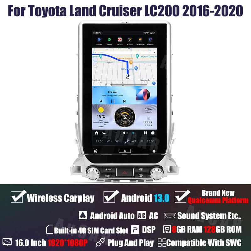 AuCar Tesla Android 13 16.0" Car Radio GPS Navigation For Toyota Land Cruiser LC200 2016-2020 Car Multimedia Stereo Player Car Video