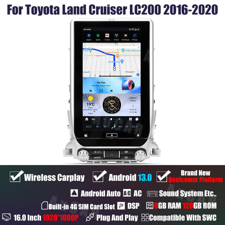 AuCar Tesla Android 13 16.0" Car Radio GPS Navigation For Toyota Land Cruiser LC200 2016-2020 Car Multimedia Stereo Player Car Video