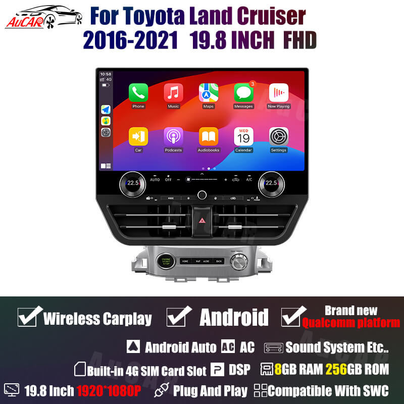 AuCar Tesla Android 19.8" Car Radio GPS Navigation For Toyota Land Cruiser 2016-2021 Car Multimedia Stereo Player Car Video