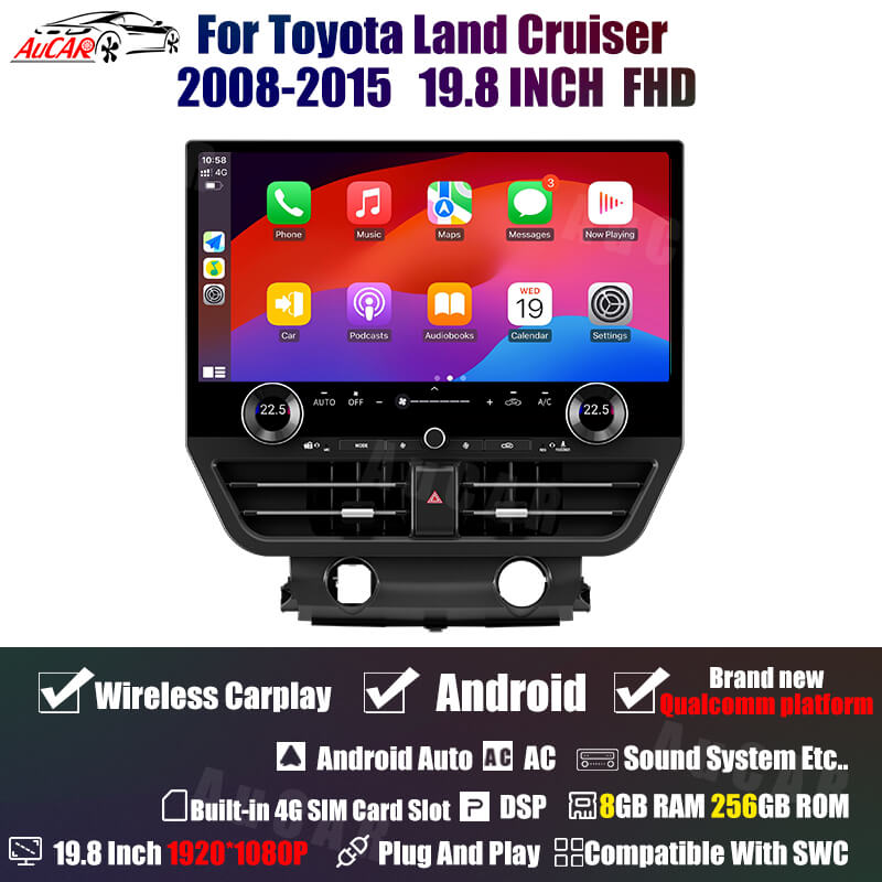 AuCar Tesla Android 19.8" Car Radio GPS Navigation For Toyota Land Cruiser 2008-2015 Car Multimedia Stereo Player Car Video
