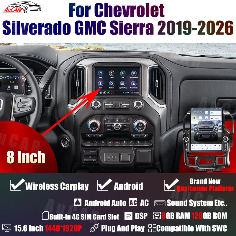 AuCar Tesla Android 15.6″ with LED knobs Car Radio GPS Navigation For Chevrolet Silverado GMC Sierra 2019-2026