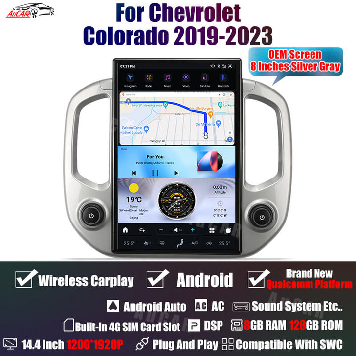AuCar Tesla Android 14.4″ Car Radio GPS Navigation For Chevrolet Colorado Canyon 2019-2023