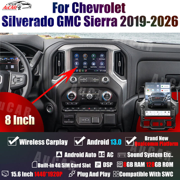 AuCar Tesla Android 15.6″ Car Radio GPS Navigation For Chevrolet Silverado GMC Sierra 2019-2026