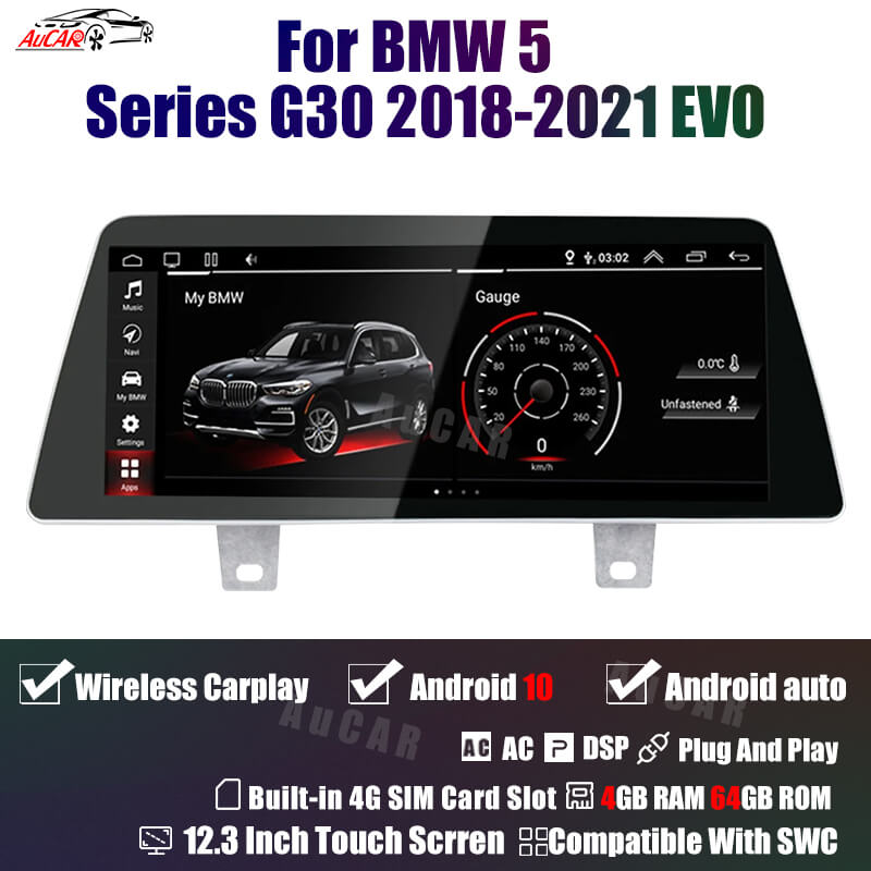 AuCar Android 10 12.3" Car Radio GPS Navigation For BMW 5 Series G30 2018-2021 Car Multimedia Stereo Player Car Video