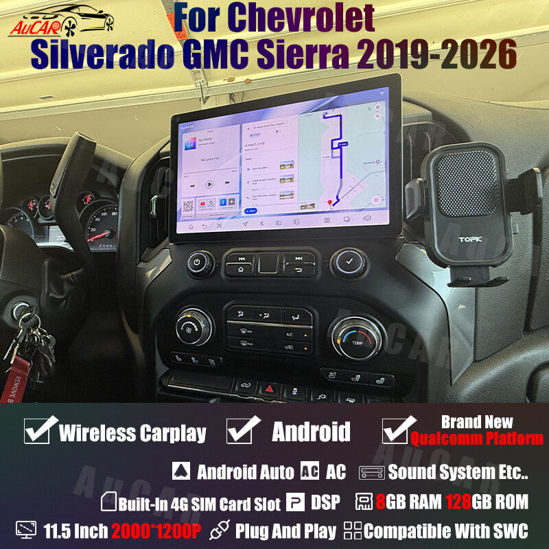 AuCar Android 11.5″ Car Radio GPS Navigation For GMC Sierra Chevrolet Silverado 2019-2026