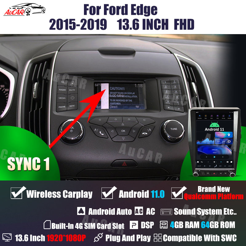 AuCar Tesla Android 11 13.6" Car Radio GPS Navigation For Ford Edge 2015-2019 Car Multimedia Stereo Player Car Video