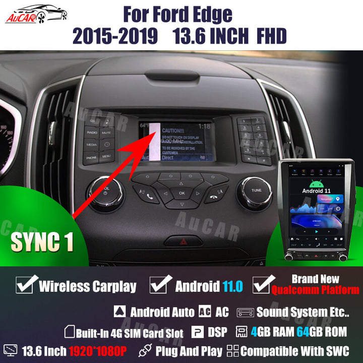 AuCar Tesla Android 11 13.6" Car Radio GPS Navigation For Ford Edge 2015-2019 Car Multimedia Stereo Player Car Video