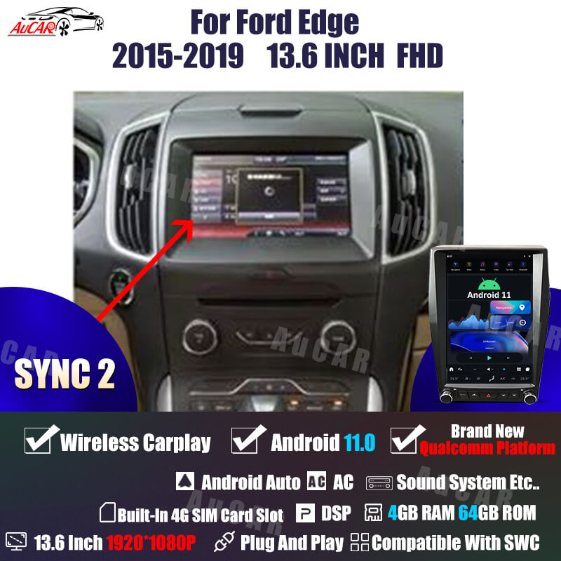 AuCar Tesla Android 11 13.6" Car Radio GPS Navigation For Ford Edge 2015-2019 Car Multimedia Stereo Player Car Video