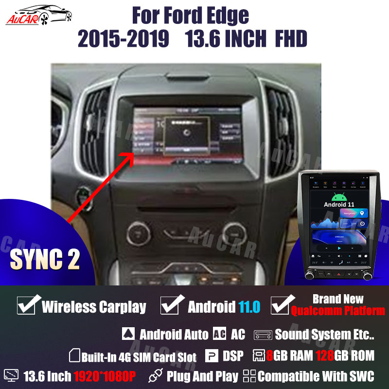AuCar Tesla Android 11 13.6" Car Radio GPS Navigation For Ford Edge 2015-2019 Car Multimedia Stereo Player Car Video