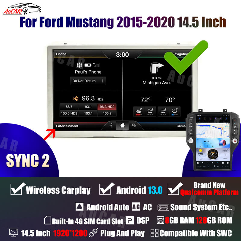 AuCar Tesla Android 14.5" Car Radio GPS Navigation For Ford Mustang 2015-2020