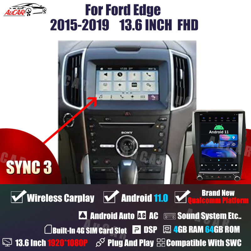 AuCar Tesla Android 11 13.6" Car Radio GPS Navigation For Ford Edge 2015-2019 Car Multimedia Stereo Player Car Video