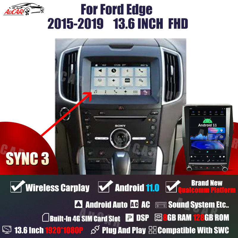 AuCar Tesla Android 11 13.6" Car Radio GPS Navigation For Ford Edge 2015-2019 Car Multimedia Stereo Player Car Video