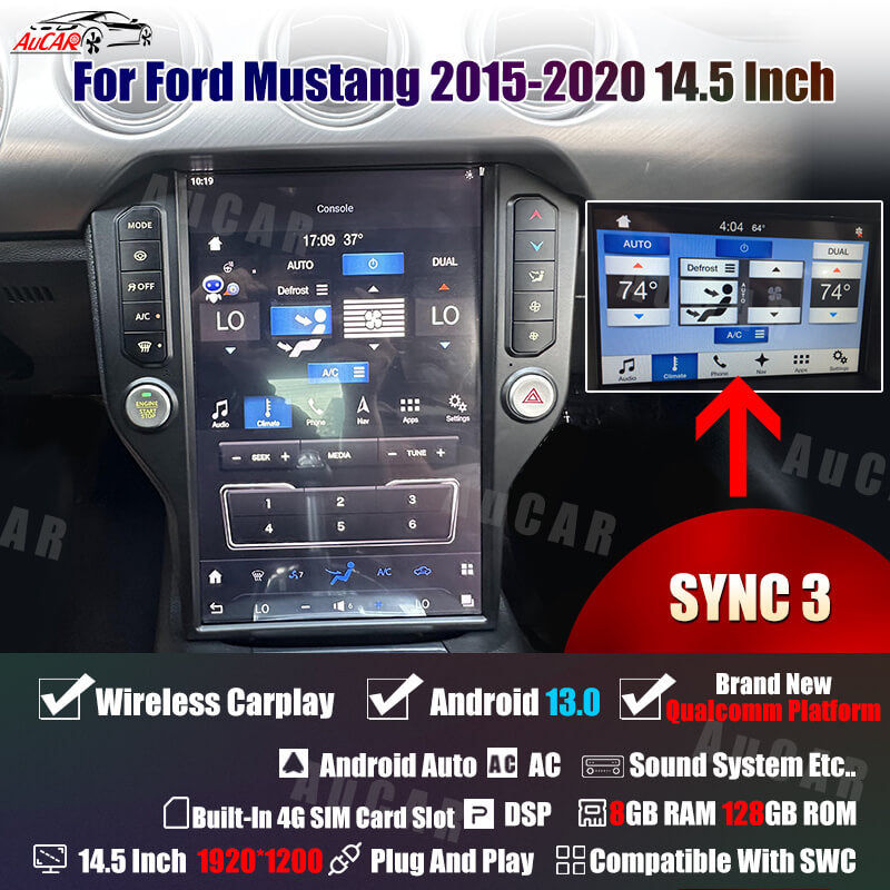 AuCar Tesla Android 14.5" Car Radio GPS Navigation For Ford Mustang 2015-2020