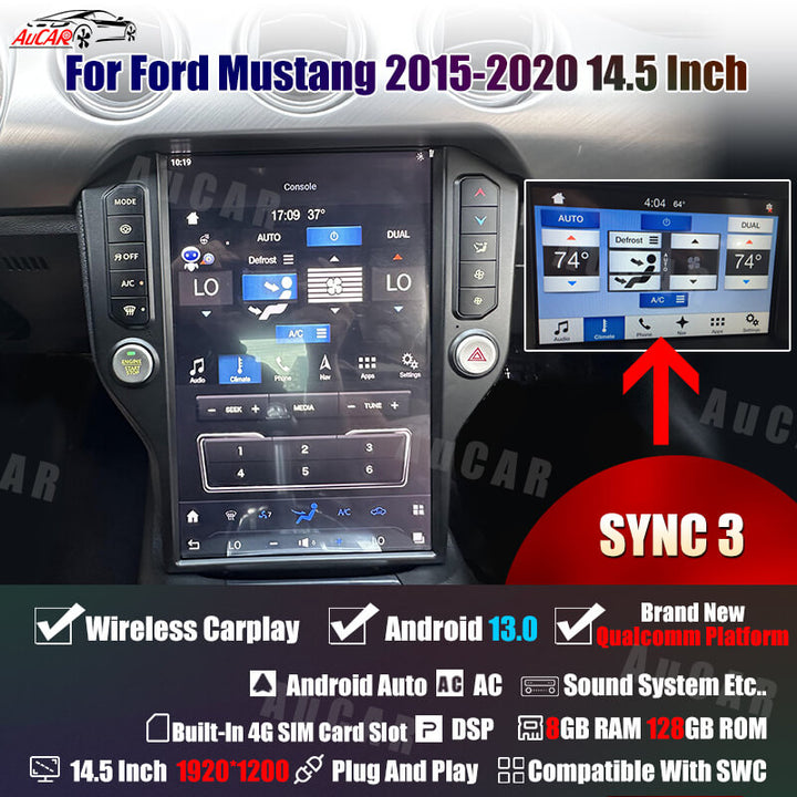 AuCar Tesla Android 14.5" Car Radio GPS Navigation For Ford Mustang 2015-2020