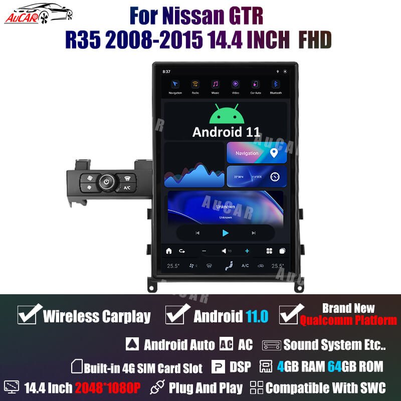 AuCar Tesla Android 11 14.4" Car Radio GPS Navigation For Nissan GTR R35 2008-2015 Car Multimedia Stereo Player Car Video