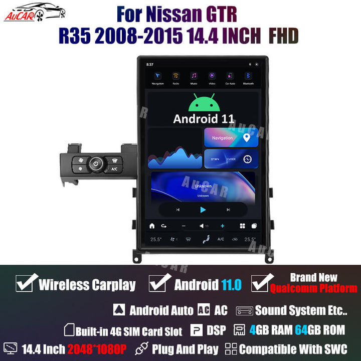 AuCar Tesla Android 11 14.4" Car Radio GPS Navigation For Nissan GTR R35 2008-2015 Car Multimedia Stereo Player Car Video