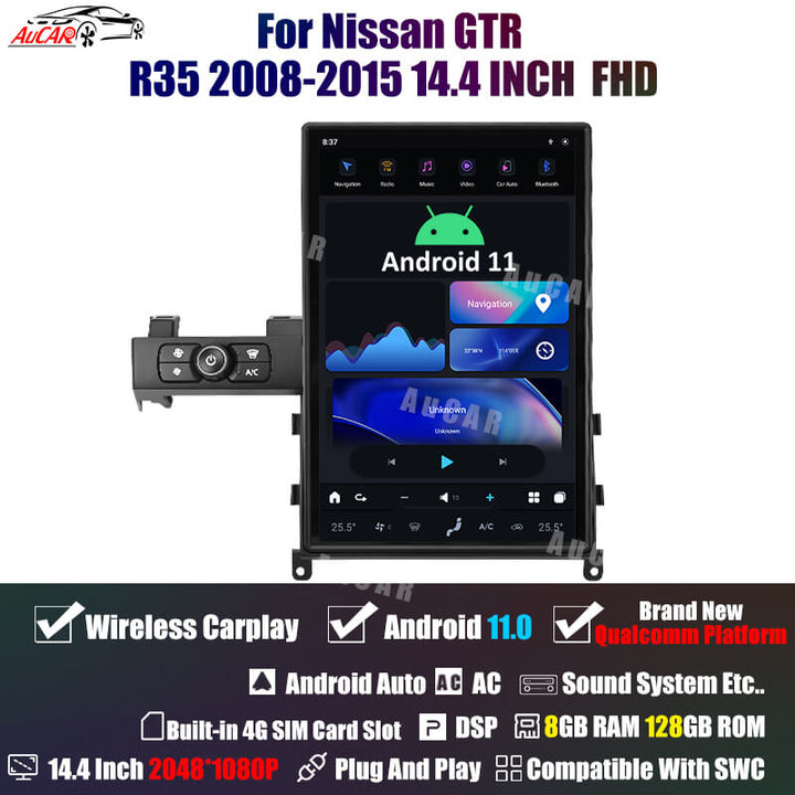 AuCar Tesla Android 11 14.4" Car Radio GPS Navigation For Nissan GTR R35 2008-2015 Car Multimedia Stereo Player Car Video