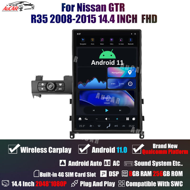 AuCar Tesla Android 11 14.4" Car Radio GPS Navigation For Nissan GTR R35 2008-2015 Car Multimedia Stereo Player Car Video