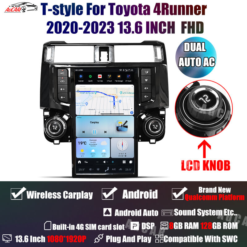 AuCAR Tesla style Android 13 13.6 inch Car Radio Multimedia GPS Navigation For Toyota 4Runner 2009-2023