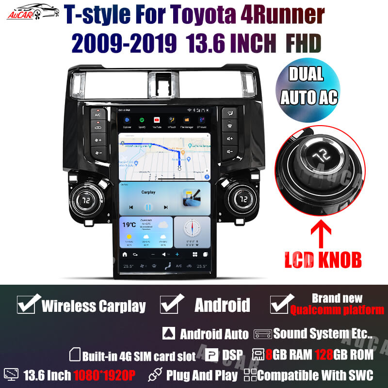 AuCAR Tesla style Android 13 13.6 inch Car Radio Multimedia GPS Navigation For Toyota 4Runner 2009-2023