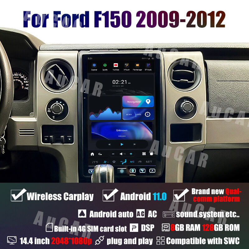 AuCar Tesla Android 14.4" Car Radio GPS Navigation For Ford F150 F250 Raptor 2015-2021 Car Multimedia Stereo Player Car Video