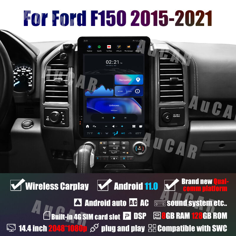 AuCar Tesla Android 14.4" Car Radio GPS Navigation For Ford F150 F250 Raptor 2015-2021 Car Multimedia Stereo Player Car Video