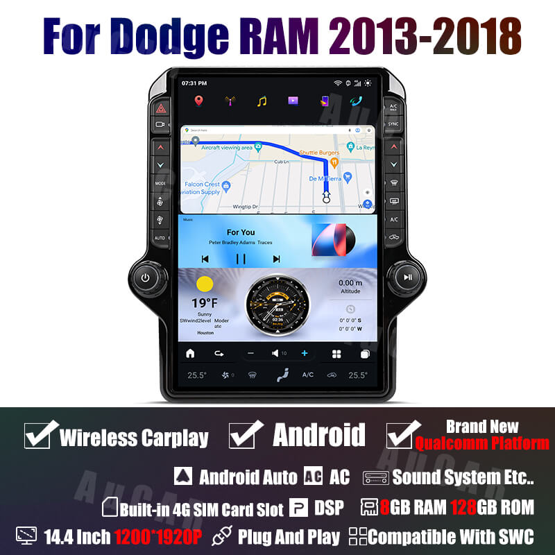 AuCar Tesla Android 14 14.4" Car Radio GPS Navigation For Dodge RAM 2013-2018 &amp;amp; RAM Classic 2019–2022