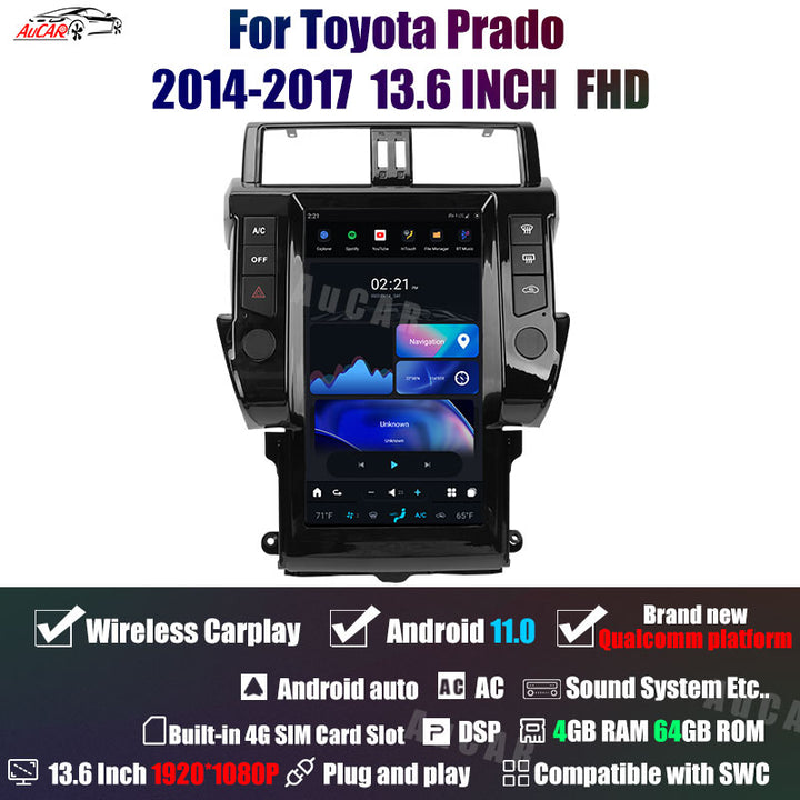 AuCar Tesla Android 11 13.6" Car Radio GPS Navigation For Toyota Prado 2014-2017 Car Multimedia Stereo Player Car Video