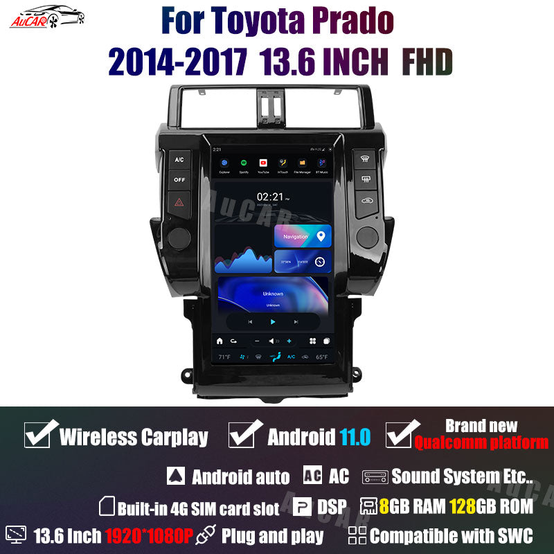 AuCar Tesla Android 11 13.6" Car Radio GPS Navigation For Toyota Prado 2014-2017 Car Multimedia Stereo Player Car Video