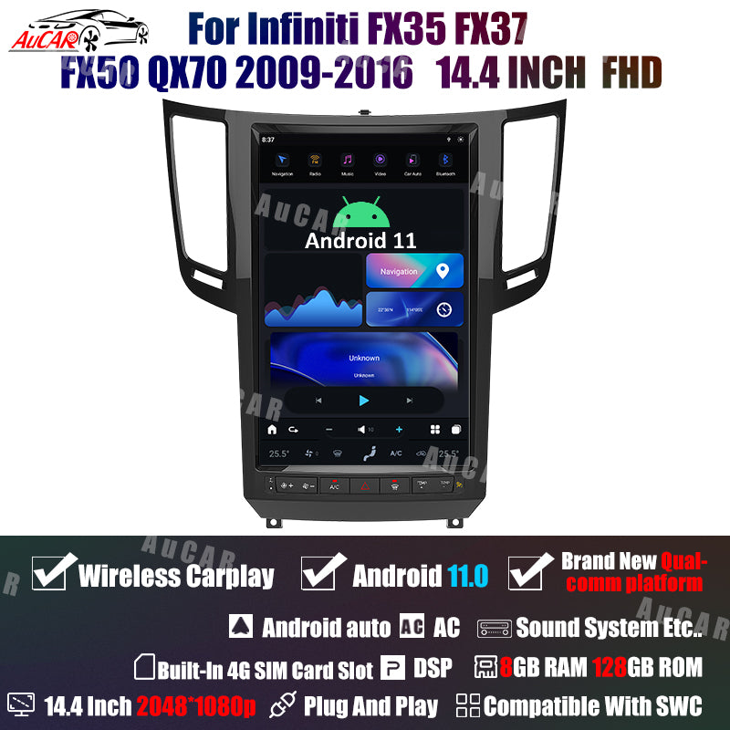 AuCar Tesla Android 11 14.4" Car Radio GPS Navigation For Infiniti FX35 FX37 FX50 QX70 2009-2016 Car Multimedia Stereo Player Car Video