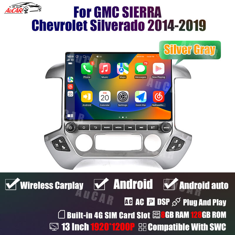 AuCar Tesla Android 13″ Car Radio GPS Navigation For GMC Sierra Chevrolet Silverado 2014-2019
