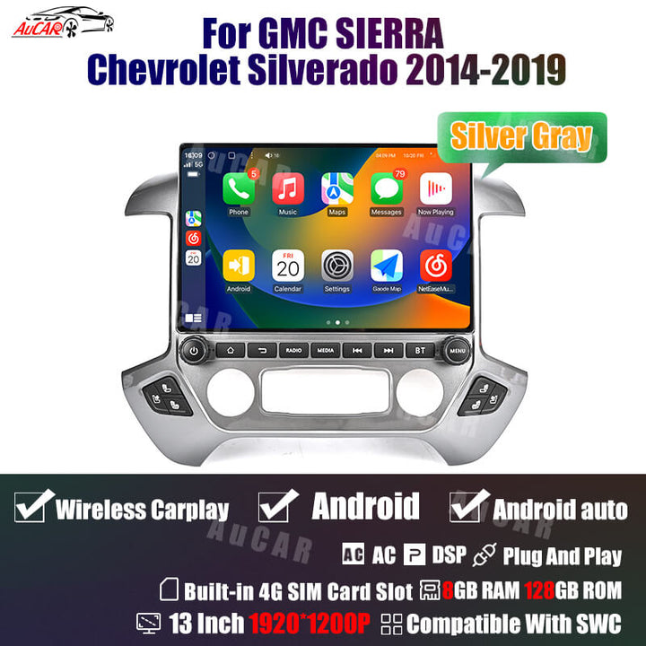 AuCar Tesla Android 13″ Car Radio GPS Navigation For GMC Sierra Chevrolet Silverado 2014-2019