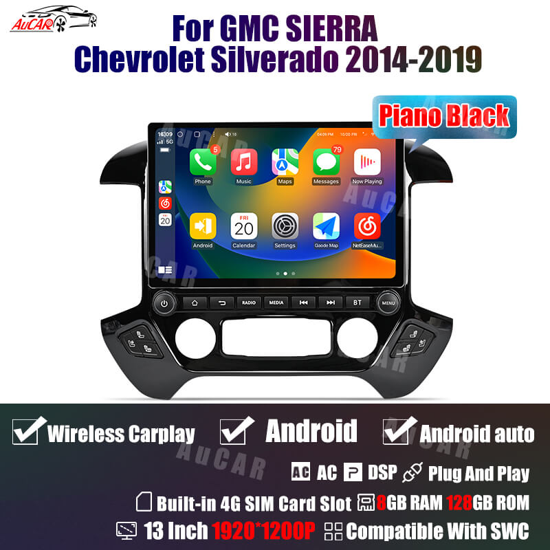 AuCar Tesla Android 13″ Car Radio GPS Navigation For GMC Sierra Chevrolet Silverado 2014-2019