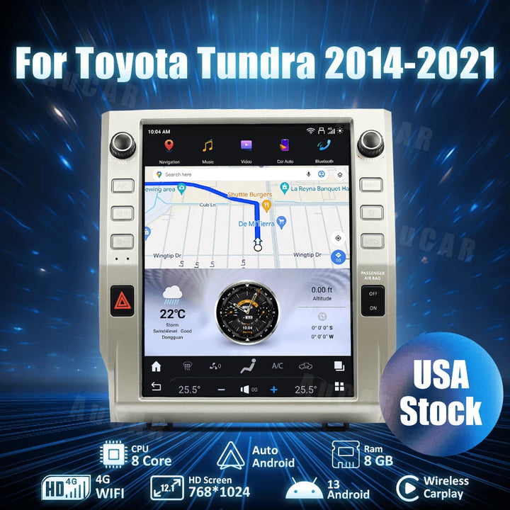 AuCar Tesla Android 13 12.1" Car Radio GPS Navigation For Toyota Tundra/sequoia 2014-2021 Car Multimedia Stereo Player Car Video