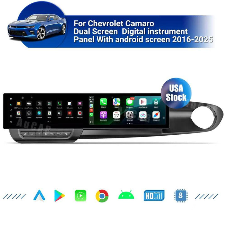 AuCAR Android 12.3" Car radio For Chevrolet Camaro 2016-2023 Dual Screen Digital instrument panel