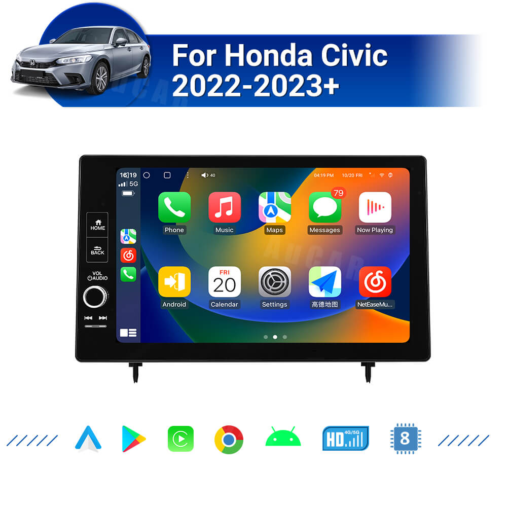 AuCar Car Radio GPS Navigation For Honda CIVIC 2022-2023+ Dual system Car Multimedia Stereo Player Car Video