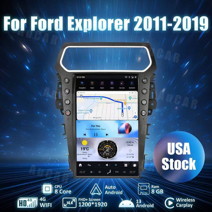 AuCar Tesla Android 13 14.4" Car Radio GPS Navigation For Ford Explorer 2011-2019