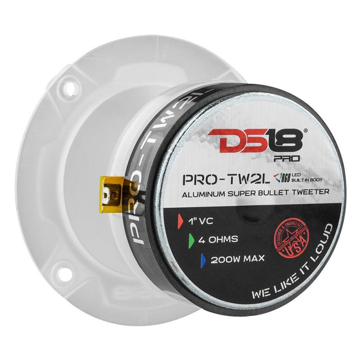 DS18 3.8in Super Bullet Tweeter 240 Watts RMS 1in Aluminum Vc 4 ohm RGB LED Lights- Pair
